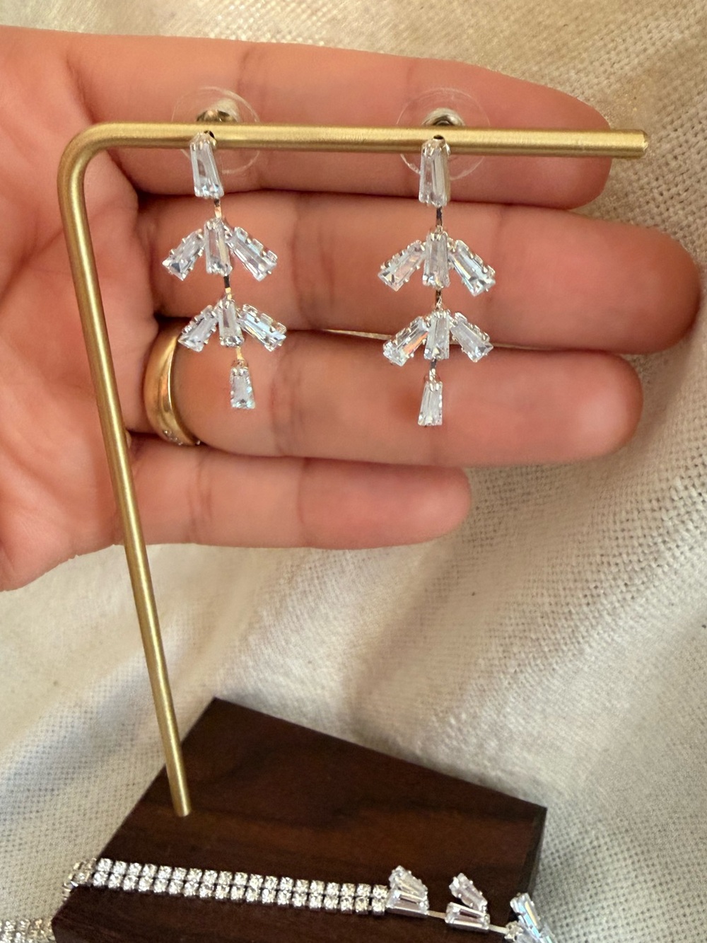 Crystal Drop Earrings and Necklace Set CZ - Prom Jewelry - Picture 7 of 7